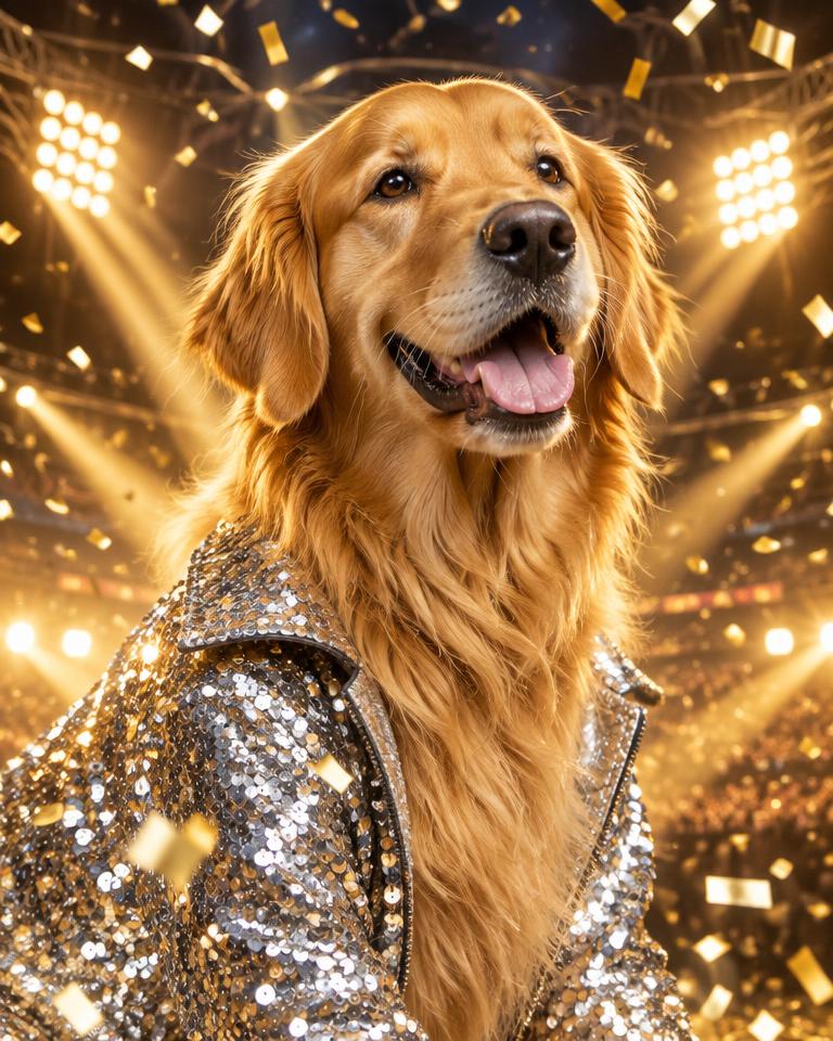 Sample art: a golden retriever as Tailor Sniff